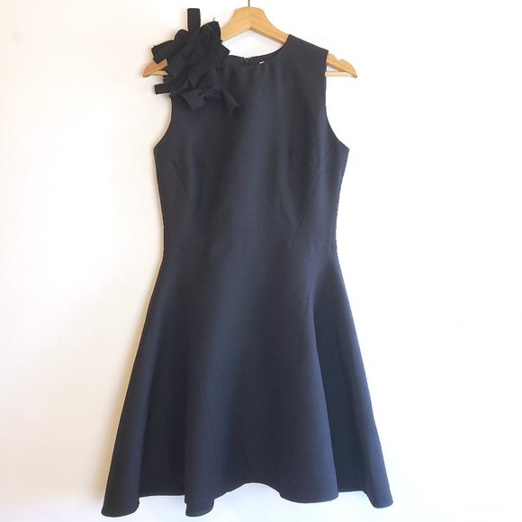 Victoria Beckham Fit N Flare Black Wool Dress Multi Shoulder Bows Sleeveless 4 - Picture 1 of 9